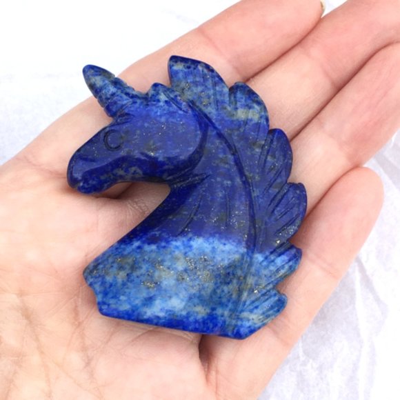 Genuine Lapis Lazuli Unicorn Palm Stone Figurine - Picture 14 of 16